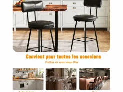 Clearance Juego de 2 sillas de mostrador de piel sintética negra, altura 65 cm, para cocina Taburete Alto