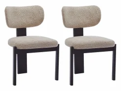 New Vente-unique Juego de 2 sillas de tejido bouclé y madera de hevea - Gris y negro - WILANA Topo