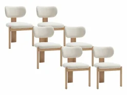 Online Vente-unique Juego de 6 sillas de tela rizo y madera de caucho - - WILANA Blanco