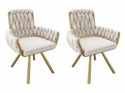 ModernLuxe Juego de 2 sillas giratorias de terciopelo con reposabrazos - patas de metal dorado -