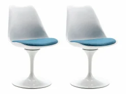 New Vente-unique Juego de 2 sillas Tulip - Polipropileno, Tela y Acero - Azul y Blanco - XAFY Azul turquesa / Blanco