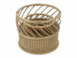 Outlet Juego de 2 soportes para macetas redondos de metal y ratán Panama Beige