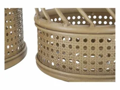 Outlet Juego de 2 soportes para macetas redondos de metal y ratán Panama Beige