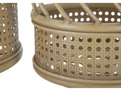 Outlet Juego de 2 soportes para macetas redondos de metal y ratán Panama Beige