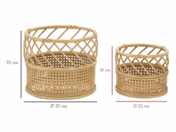 Outlet Juego de 2 soportes para macetas redondos de metal y ratán Panama Beige