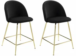 New Juego de 2 taburetes de bar - Terciopelo y metal dorado - - MELBOURNE Muebles De Bar|Taburete Alto