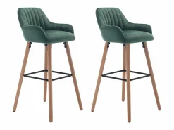 Vente-unique Juego de 2 taburetes de bar de terciopelo y metal efecto madera de haya - Verde oscuro - ELEANA