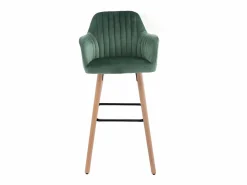 Vente-unique Juego de 2 taburetes de bar de terciopelo y metal efecto madera de haya - Verde oscuro - ELEANA