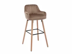 Vente-unique Juego de 2 taburetes de bar de terciopelo y patas madera de haya - - ELEANA
