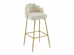 New Juego de 2 taburetes de bar de tela rizada y metal dorado - - ALTINAM Muebles De Bar|Taburete Alto