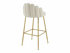 New Juego de 2 taburetes de bar de tela rizada y metal dorado - - ALTINAM Muebles De Bar|Taburete Alto