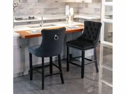 Sale Juego de 2 taburetes de bar - Taburetes de bar con respaldo acolchado y capitoné - Terciopelo Negro