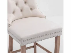 New Juego de 2 taburetes de bar - Taburetes de bar con respaldo acolchado y capitoné - Terciopelo Beige