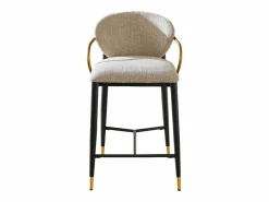 Juego de 2 taburetes de bar en tejido chenilla marrón claro - Patas de metal y dorado Muebles De Bar|Taburete Alto
