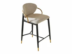 Juego de 2 taburetes de bar en tejido chenilla marrón claro - Patas de metal y dorado Muebles De Bar|Taburete Alto