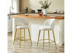 Clearance Hauss Spole Juego de 2 taburetes de bar de tela - Respaldo calado y estructura de metal dorado Beige