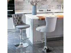 Online Juego de 2 taburetes de bar giratorios en terciopelo - Altura regulable de 63,5 a 84 cm - y plata Muebles De Bar|Taburete Alto