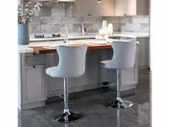 Online Juego de 2 taburetes de bar giratorios en terciopelo - Altura regulable de 63,5 a 84 cm - y plata Muebles De Bar|Taburete Alto