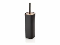 Juego de accesorios de baño en cerámica negra mate y madera de nogal Rodi