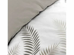 Outlet Juego de Cama 3 Piezas Goyave Line 260x240 cm 100% Algodón Taupe con Motivo de Hojas, Cierre de Presión Topo