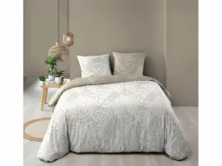 New Douceur d'intérieur Juego de cama Cassia 260x240 cm 100% algodón reversible taupe con 2 fundas 63x63 cm, tejido 57 hilos/cm², certificado Oeko-Tex Beige