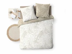 New Douceur d'intérieur Juego de cama Cassia 260x240 cm 100% algodón reversible taupe con 2 fundas 63x63 cm, tejido 57 hilos/cm², certificado Oeko-Tex Beige
