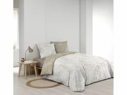 New Douceur d'intérieur Juego de cama Cassia 260x240 cm 100% algodón reversible taupe con 2 fundas 63x63 cm, tejido 57 hilos/cm², certificado Oeko-Tex Beige