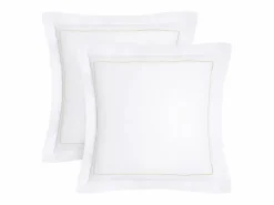 Clearance Palacio Juego de cama en percal 80 hilos/ cm² - Funda 220 x 240 cm + 2 fundas Blanco y beige - CHARMY Beige / Blanco