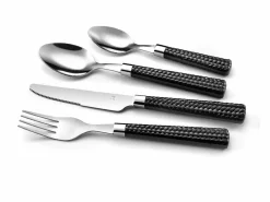 Clearance Juego de cubiertos de paja negra de 24 piezas con mangos trenzados de polipropileno Cubierto