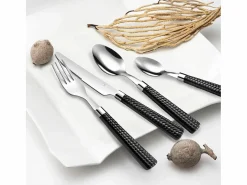 Clearance Juego de cubiertos de paja negra de 24 piezas con mangos trenzados de polipropileno Cubierto