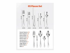 Discount Juego de Cubiertos SucceBuy Juego de Cubiertos de Acero Inoxidable de 65 Piezas, para 12 Personas, para Cocina. Cubierto