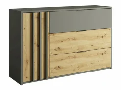 Clearance Juego de dormitorio completo diseño IZO: Armario, cama 180x200, cómoda, mesitas de noche, roble/ antracita Dormitorio Completo