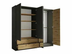 Clearance Juego de dormitorio completo diseño IZO: Armario, cama 180x200, cómoda, mesitas de noche, roble/ antracita Dormitorio Completo