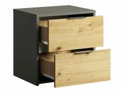Clearance Juego de dormitorio completo diseño IZO: Armario, cama 180x200, cómoda, mesitas de noche, roble/ antracita Dormitorio Completo