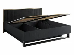 Clearance Juego de dormitorio MONDO – estructurado y dorado – Cama con almacenaje 160x200 con somier + Armario + Cómoda + 2 mesitas de noche Dormitorio Completo