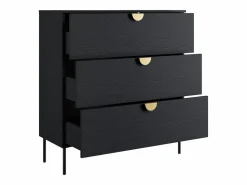 Clearance Juego de dormitorio MONDO – estructurado y dorado – Cama con almacenaje 160x200 con somier + Armario + Cómoda + 2 mesitas de noche Dormitorio Completo