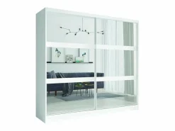 Outlet Meublorama Juego de dormitorio NOFI - Cama de 160x200 cm con somier, 2 cajones, mesitas de noche, armario y cómoda - Blanco