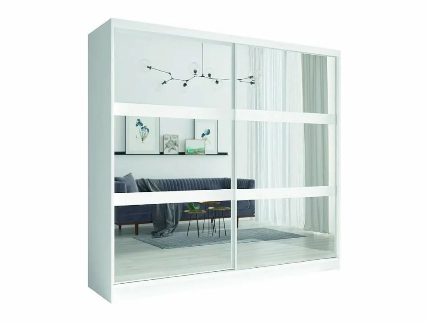 Outlet Meublorama Juego de dormitorio NOFI - Cama de 160x200 cm con somier, 2 cajones, mesitas de noche, armario y cómoda - Blanco