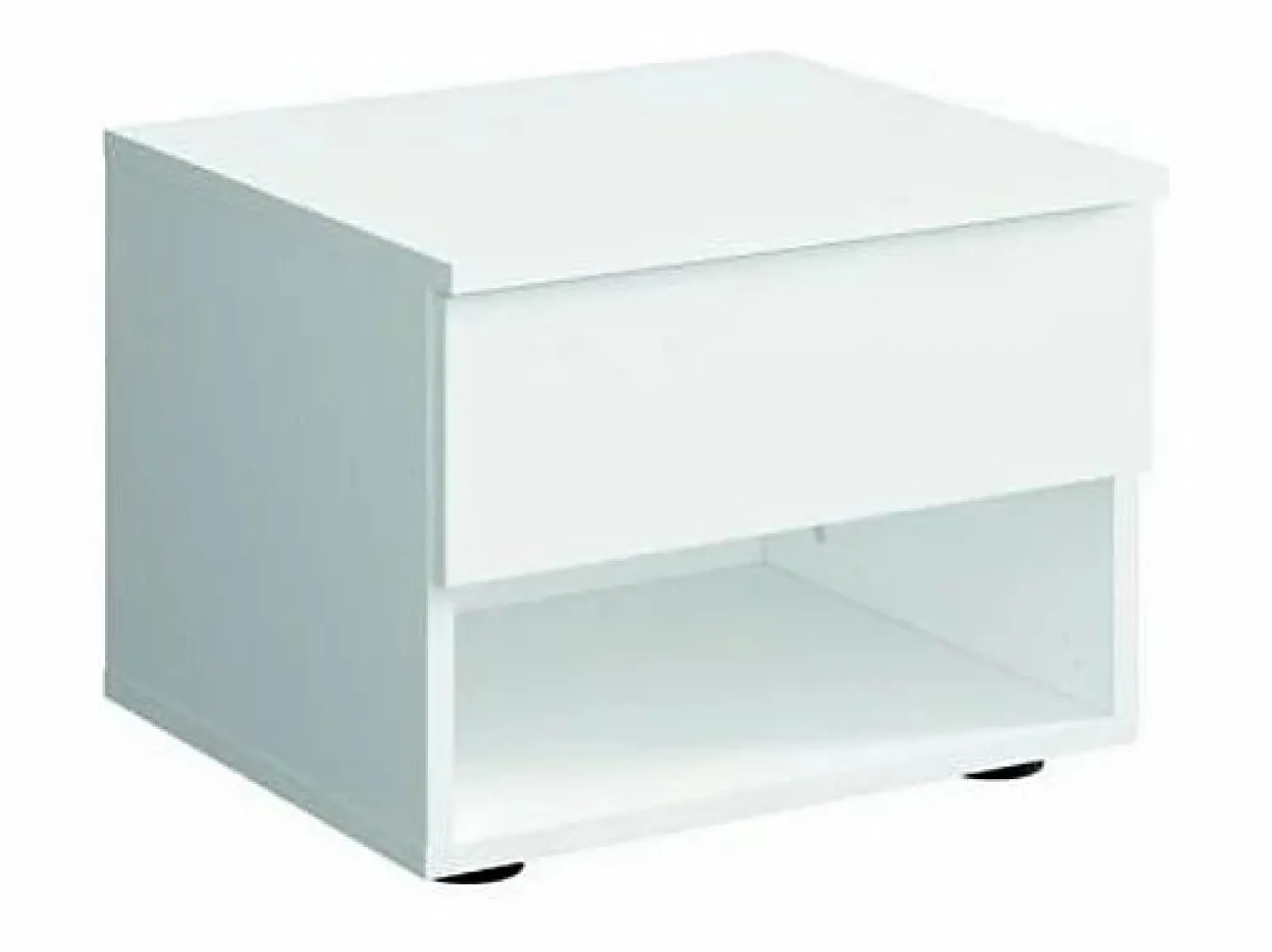 Outlet Meublorama Juego de dormitorio NOFI - Cama de 160x200 cm con somier, 2 cajones, mesitas de noche, armario y cómoda - Blanco