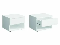 Outlet Meublorama Juego de dormitorio NOFI - Cama de 160x200 cm con somier, 2 cajones, mesitas de noche, armario y cómoda - Blanco