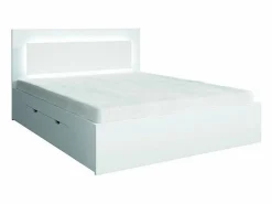 Outlet Meublorama Juego de dormitorio NOFI - Cama de 160x200 cm con somier, 2 cajones, mesitas de noche, armario y cómoda - Blanco