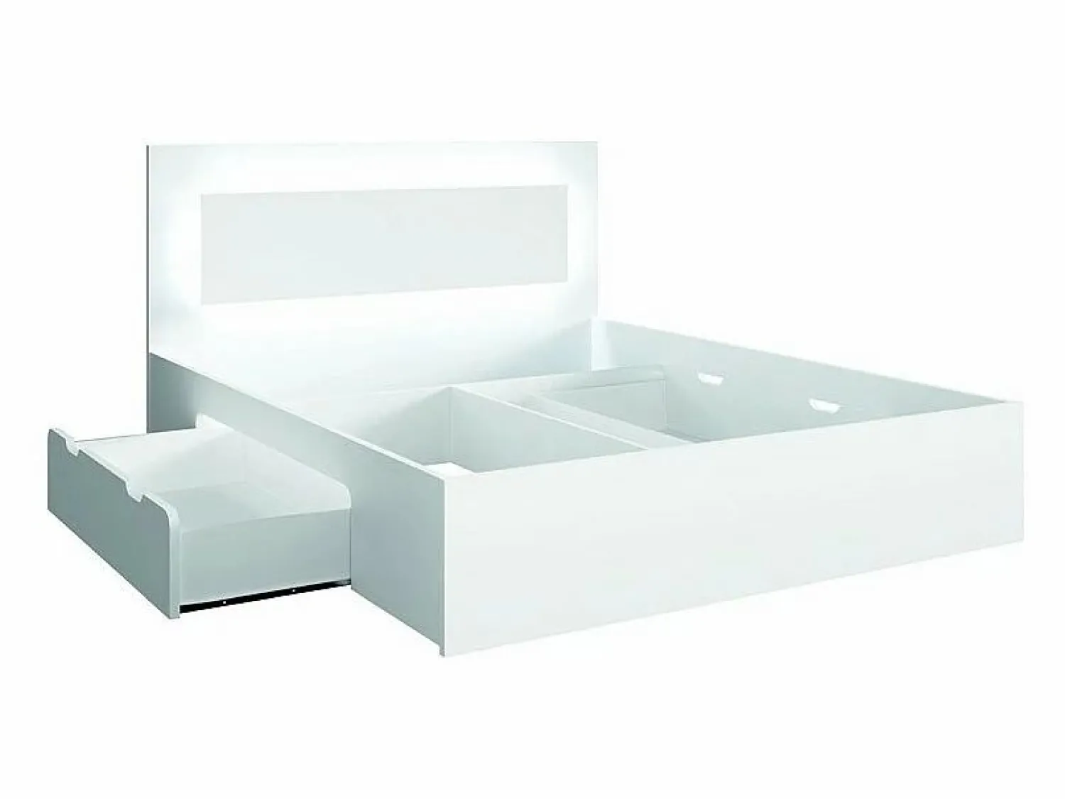 Outlet Meublorama Juego de dormitorio NOFI - Cama de 160x200 cm con somier, 2 cajones, mesitas de noche, armario y cómoda - Blanco