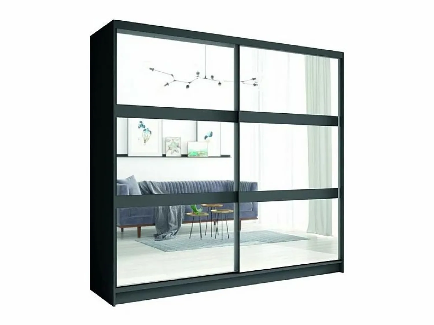 Outlet Meublorama Juego de dormitorio NOFI - Cama de 180x200 cm con somier, 2 cajones, mesitas de noche, armario y cómoda - gris grafito Gris antracita