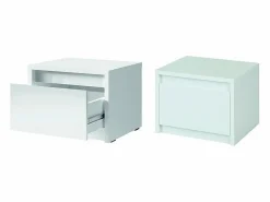 Sale Meublorama Juego de dormitorio VERONA: Cama de 160 cm, cómoda de 3 cajones, mesitas de noche, armario de 4 puertas, brillante. Blanco