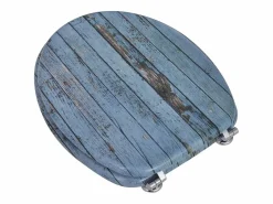 New Helloshop26 Juego de dos asientos de inodoro con tapa MDF acabado madera envejecida 02_0002950 Azul