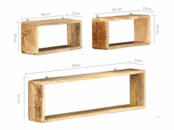 Clearance Juego de estantes cubo de pared 3 piezas madera maciza de mango ES861432 Estantería