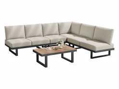 ModernLuxe Juego de jardín - 6 plazas - conjunto de esquina, sofá + mesa baja + reposapiés, en acero galvanizado -