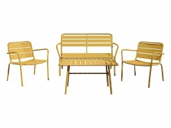 MYLIA Juego de jardín en metal: un banco, 2 sillones bajos y una mesa de centro - Amarillo - MIRMANDE de