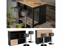 Vicco Juego de mesa de bar oro power roble/antracita 116x37x90.5 dominic
