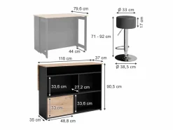 Vicco Juego de mesa de bar oro power roble/antracita 116x37x90.5 dominic